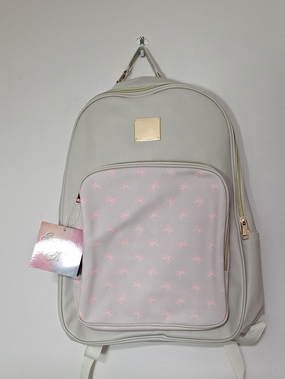 Emma & Chloe Women's Cream & Pink Bow Pattern Backpack